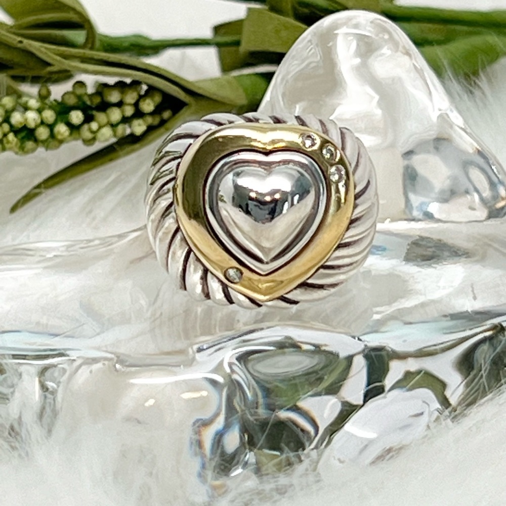 David Yurman Diamond Cable Wide Band Heart Ring .925/18K Gold - Picture 4 of 11